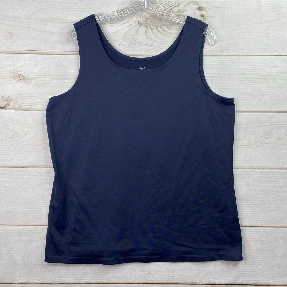 CJ Banks Tank Top Women 1X Navy Jersey Knit Sleeveless Slinky Classic Stretchy